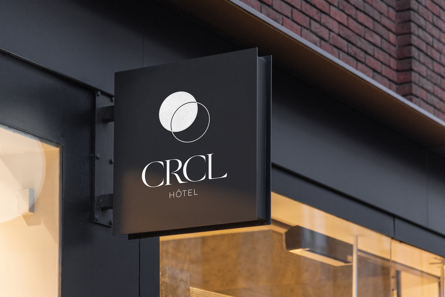 Mockup of a rectangular outdoor sign, showing the CRCL logo.