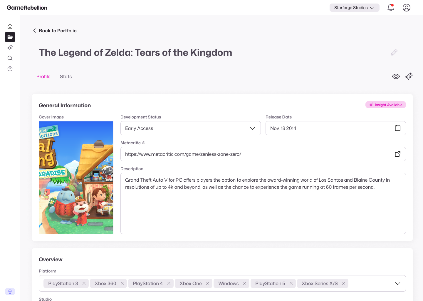 Mockup of a webapp where users can see insights and suggestions.