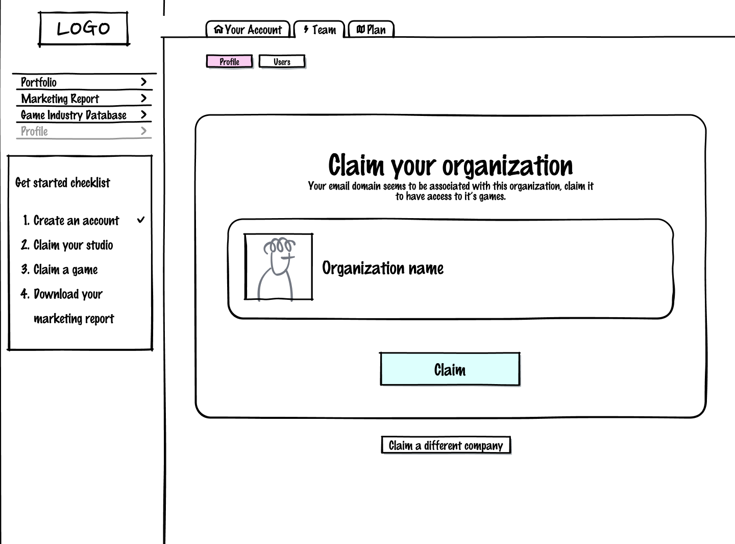 Wireframe of a screen in the claiming flow.